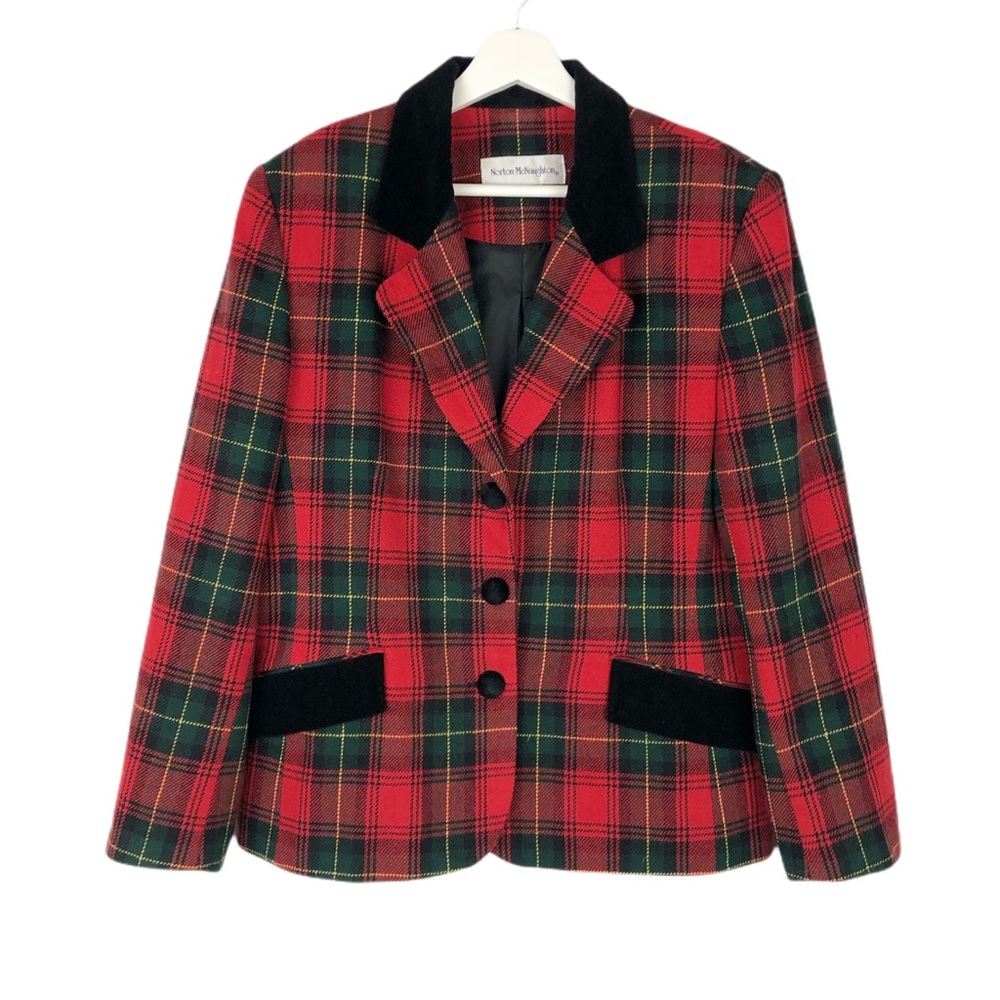 Vintage Norton Mcnaughton Wool Blend Red Tarten Plaid Blazer Jacket Holiday
